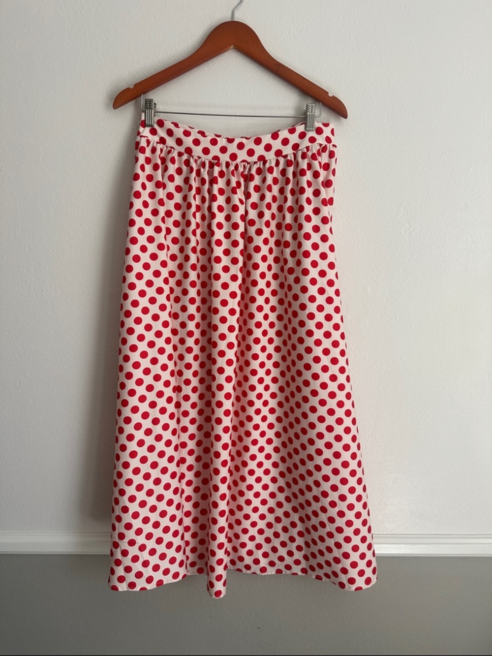Red Polka Dot Maxi Skirt - Women's Flowing Midi Skirt